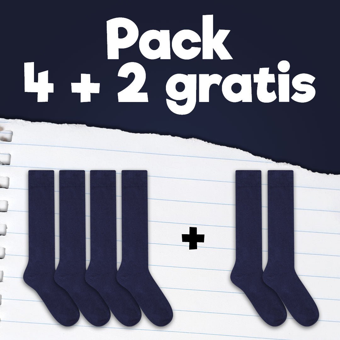 Pack de calcetines colegiales 4 pares + 2 Gratis media caña de algodón Azul marino - Kylie Crazy