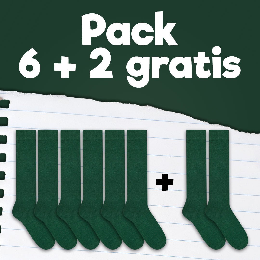 Pack de calcetines colegiales 6 pares + 2 Gratis media caña de algodón Verde - Kylie Crazy