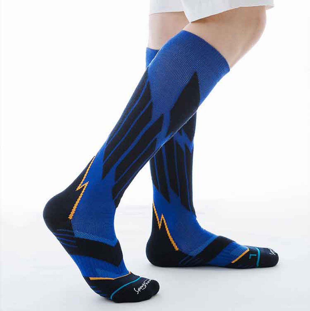 Calcetines de hombre largos para ESQUI con acolchados técnicos por zonas, especiales para frio, Azul-Kylie Crazy