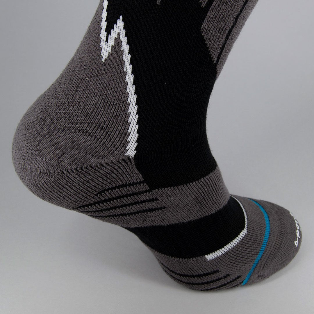 Calcetines de hombre largos para ESQUI con acolchados técnicos por zonas, especiales para frio, Negro-Kylie Crazy