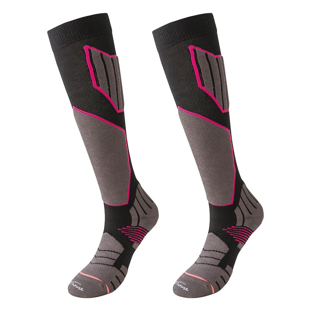 Calcetines de mujer largos para ESQUI con acolchados técnicos por zonas, especiales para frio, negro-Kylie Crazy