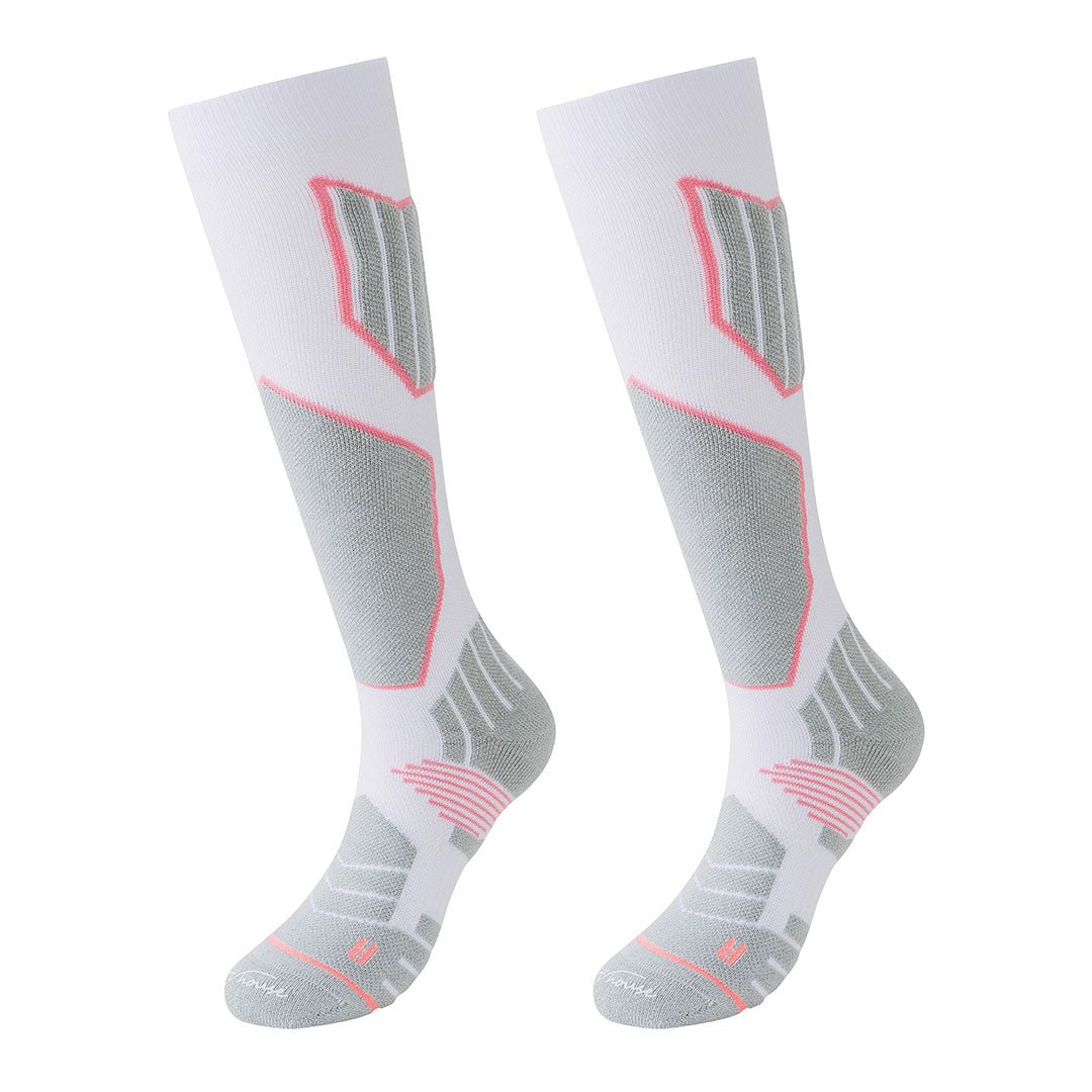 Calcetines de mujer largos para ESQUI con acolchados técnicos por zonas, especiales para frio, blanco-Kylie Crazy
