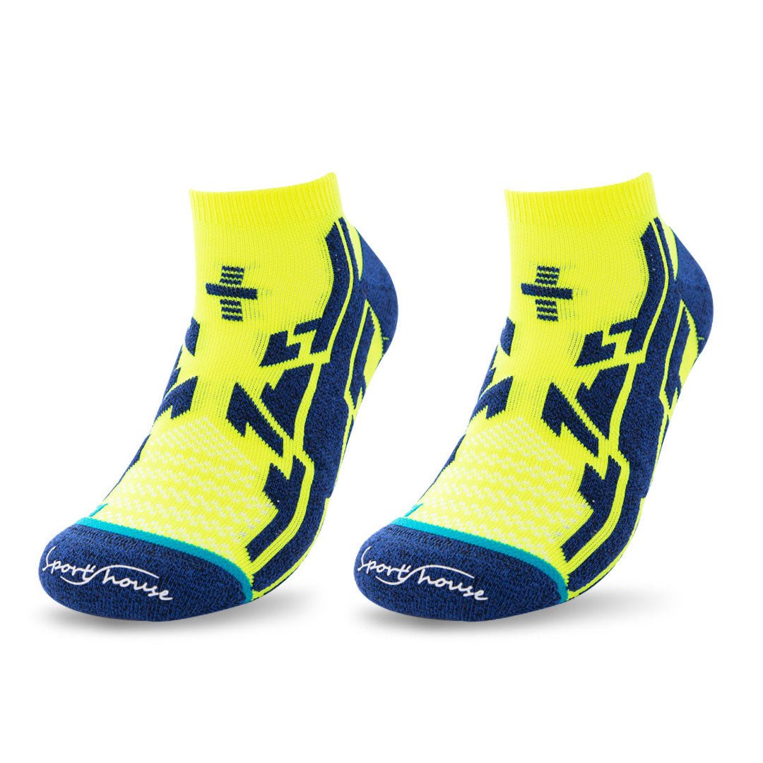 Calcetines deportivos técnicos cortos de compresión. Anatómicos sin costuras anti hongos, color Amarillo-Kylie Crazy