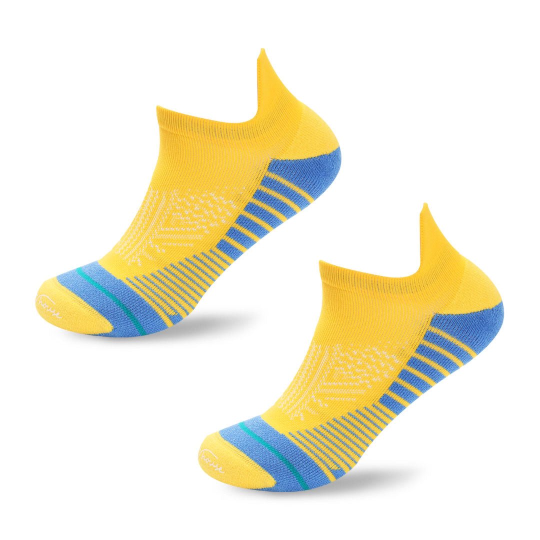Calcetines deportivos técnicos cortos de compresión. Anatómicos sin costuras anti hongos, color Amarillo-Kylie Crazy