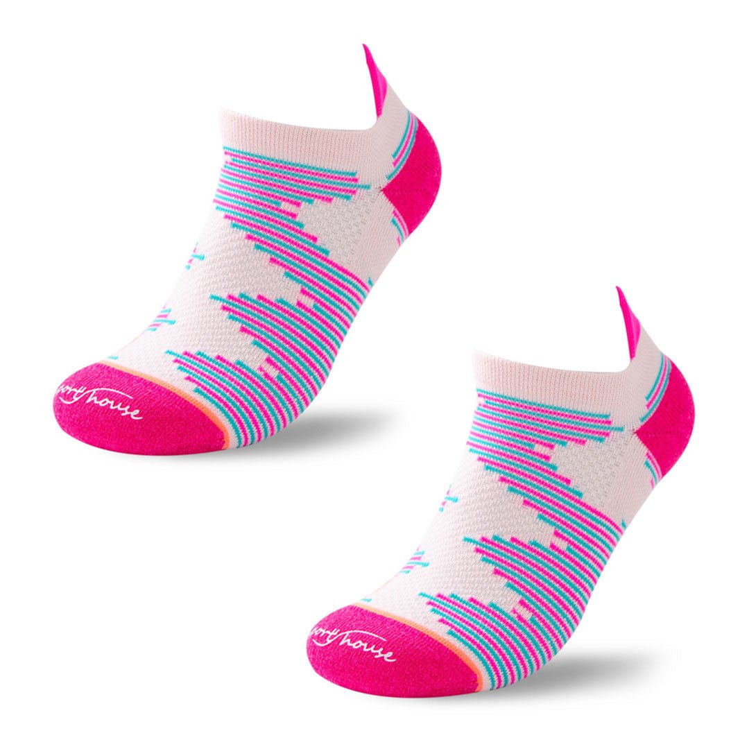 Calcetines deportivos técnicos cortos de compresión. Anatómicos sin costuras anti hongos, color Rosa-Kylie Crazy