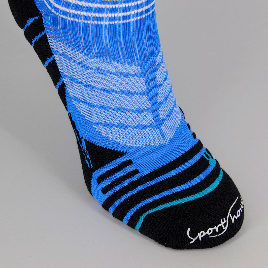 Calcetines para ciclismo azul de hombre con acolchado técnico por zonas y ajustes sin costuras.-Kylie Crazy