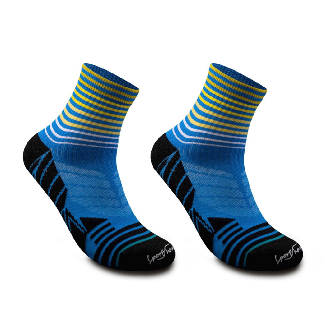 Calcetines para ciclismo azul de hombre con acolchado técnico por zonas y ajustes sin costuras.-Kylie Crazy