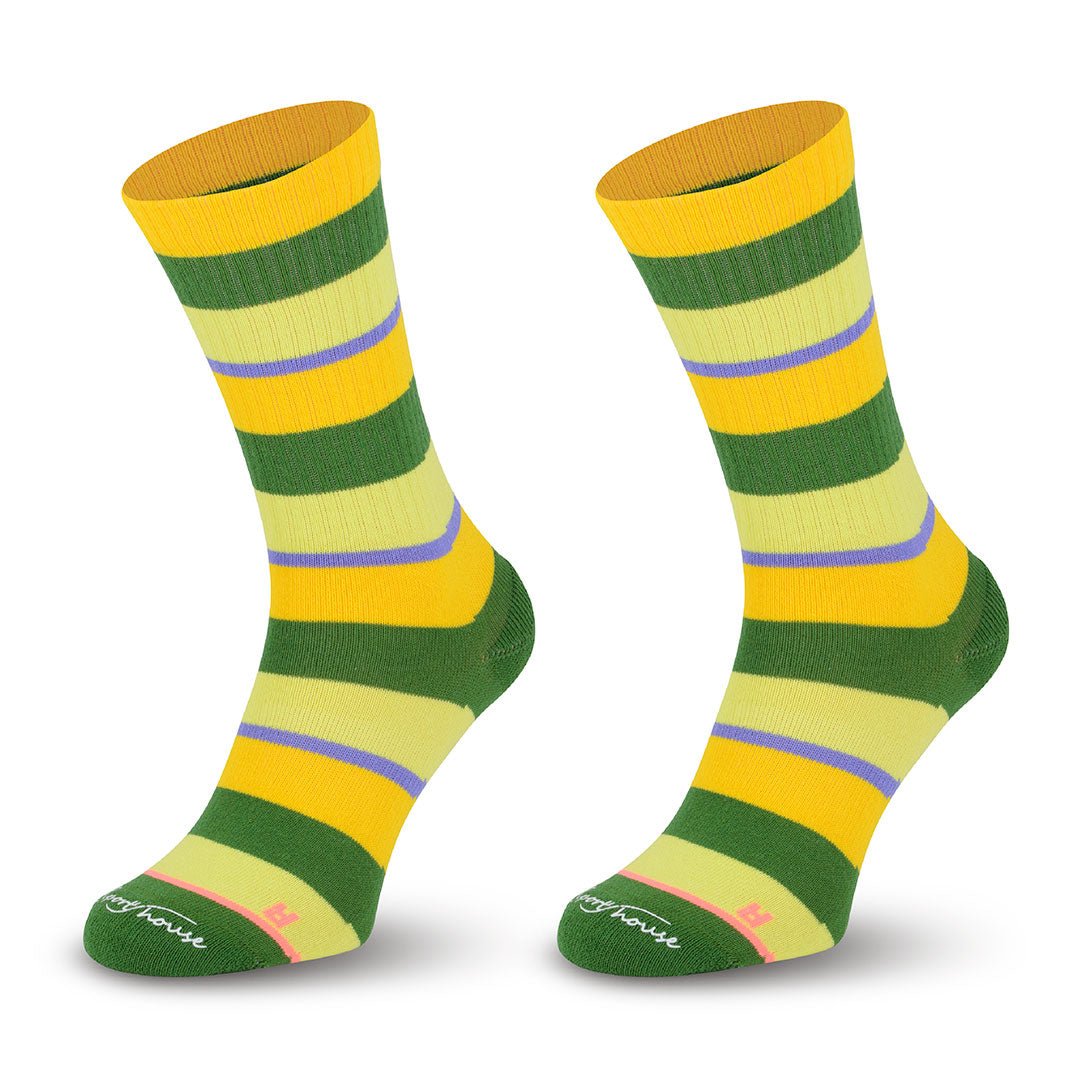 Calcetines deportivos técnicos cortos de compresión. Anatómicos sin costuras anti hongos, color Amarillo-Kylie Crazy