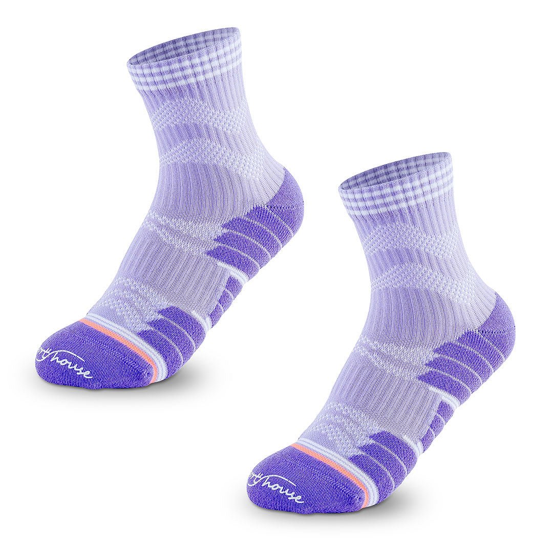 Calcetines para ciclismo lila de mujer con acolchado técnico por zonas y ajustes sin costuras.-Kylie Crazy