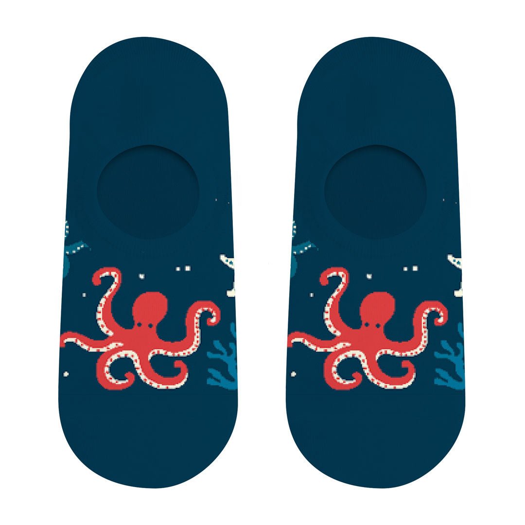 Calcetines invisibles de algodón, divertidos y originales en color azul marino. "Pulpo"-Kylie Crazy
