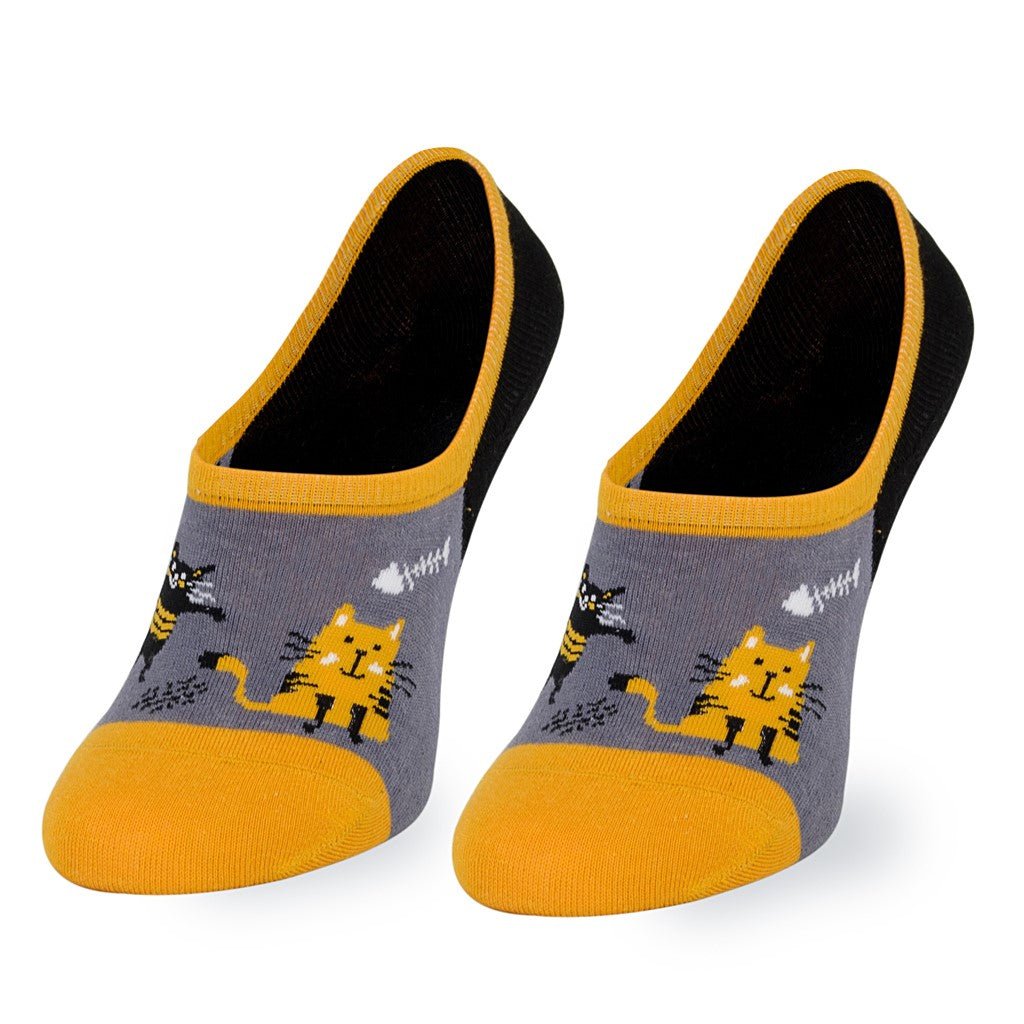 Calcetines invisibles de algodón, divertidos y originales en color gris. "Gatos"-Kylie Crazy