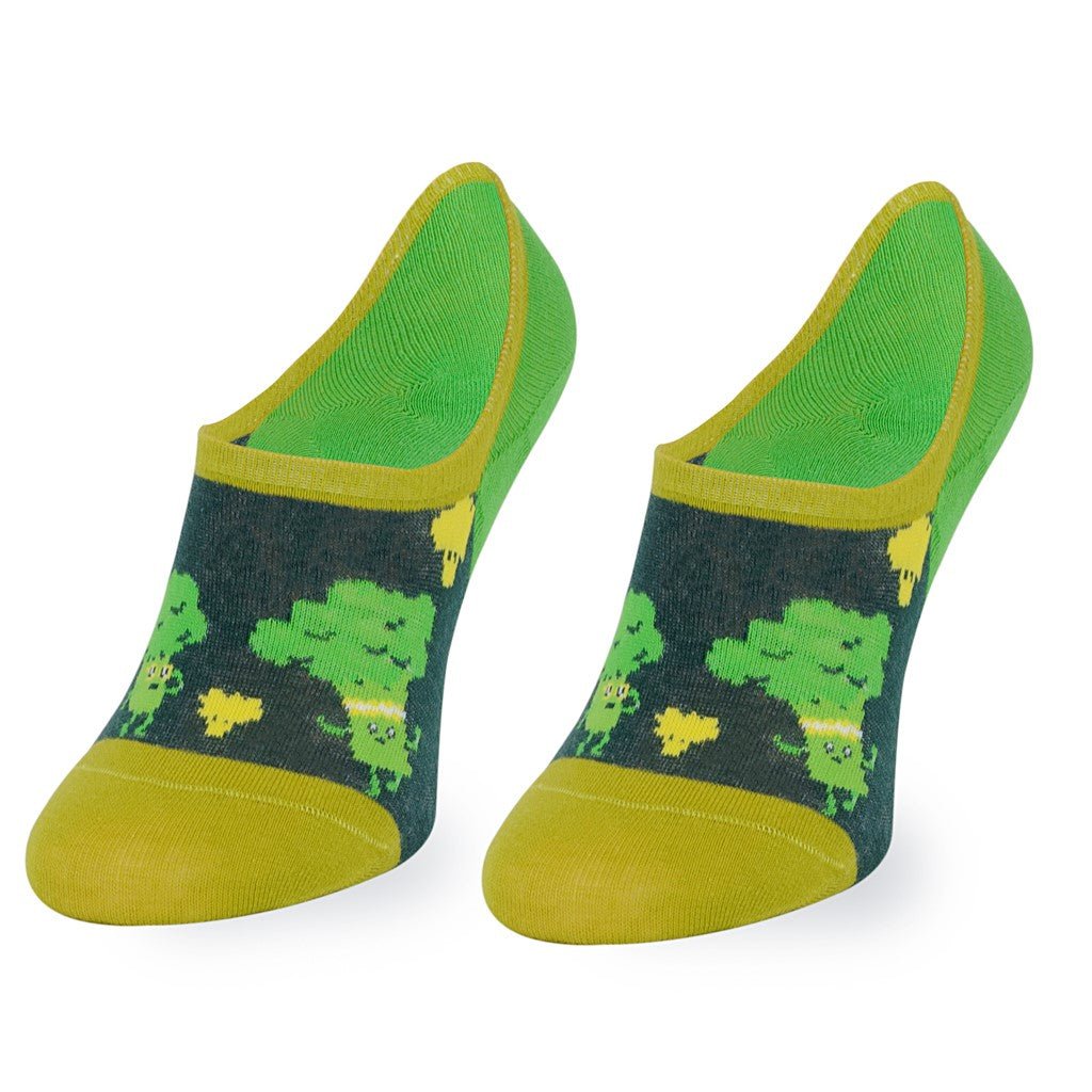 Calcetines invisibles de algodón, divertidos y originales en tonos verdes. "Brócoli"-Kylie Crazy