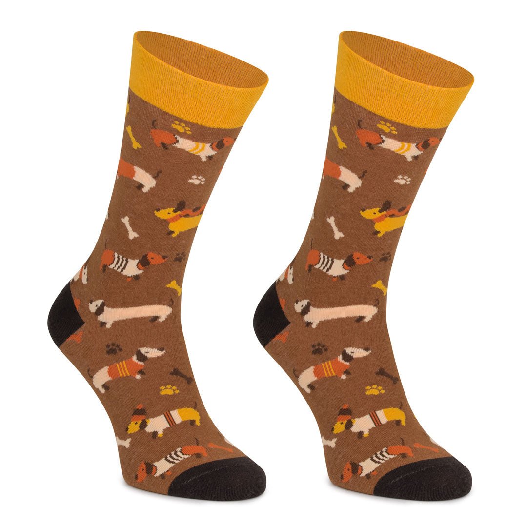 Calcetines largos de algodón, originales y divertidos, Puppy marrón-Kylie Crazy