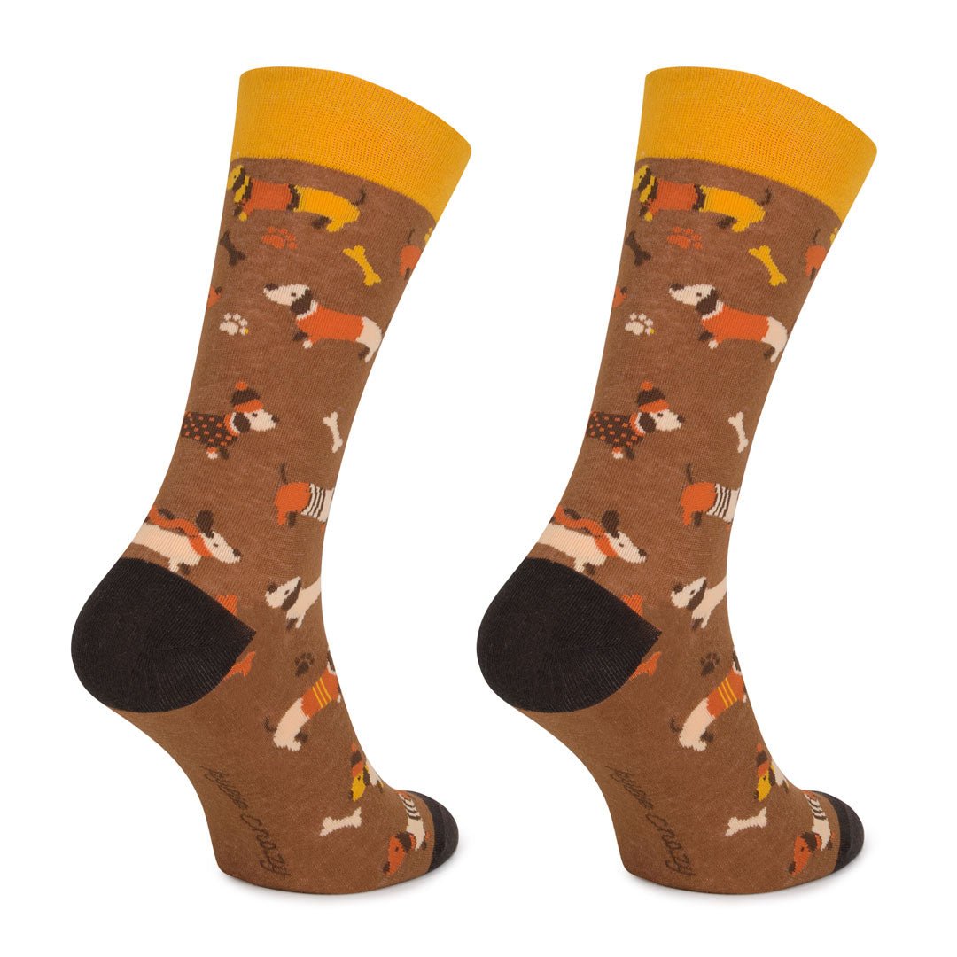 Calcetines largos de algodón, originales y divertidos, Puppy marrón-Kylie Crazy
