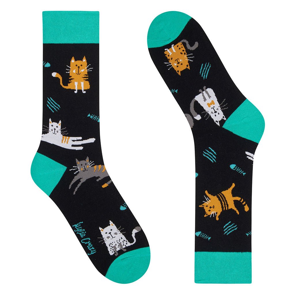 Calcetines media-caña de algodón, originales y divertidos, "Gato esmeralda"-Kylie Crazy