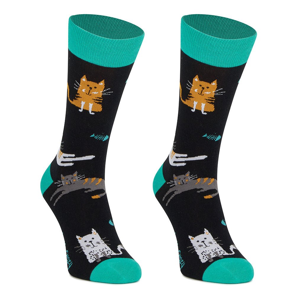 Calcetines media-caña de algodón, originales y divertidos, "Gato esmeralda"-Kylie Crazy