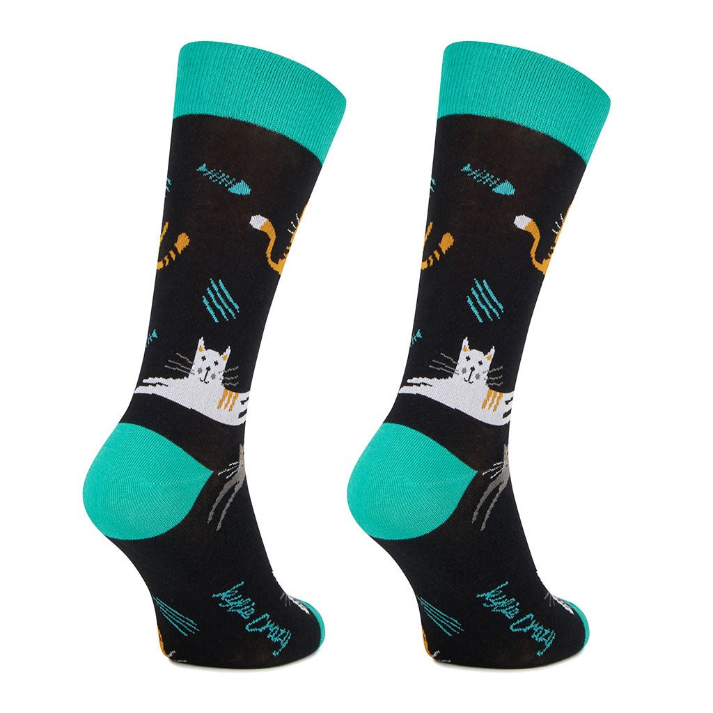 Calcetines media-caña de algodón, originales y divertidos, "Gato esmeralda"-Kylie Crazy