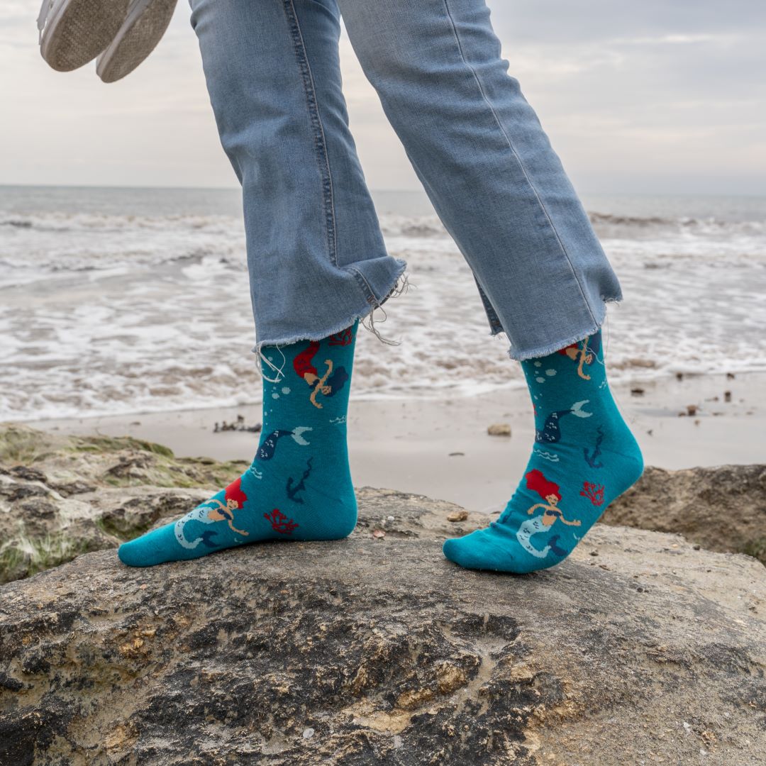 Calcetines media-caña de algodón, originales y divertidos, "Sirena"-Kylie Crazy