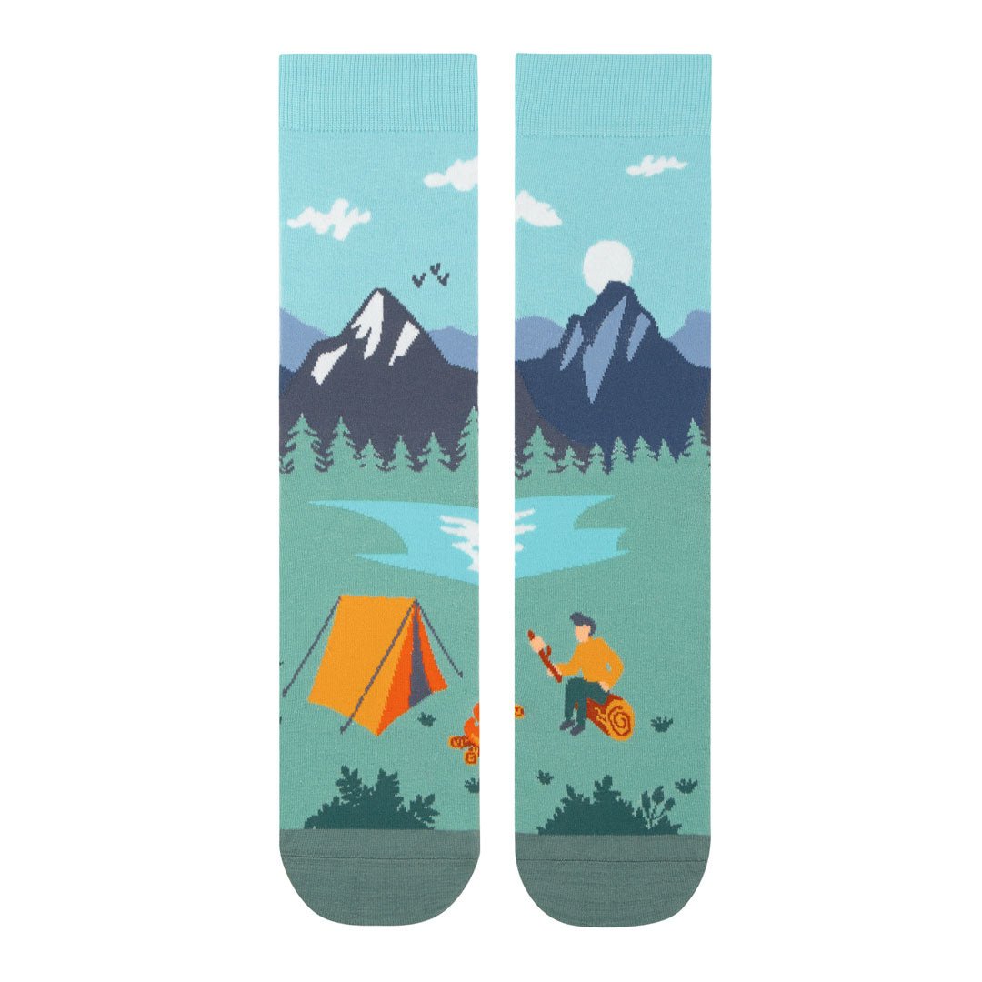 Calcetines sin costura y diseños desiguales de algodón, originales y divertidos, "CAMPING""-Kylie Crazy