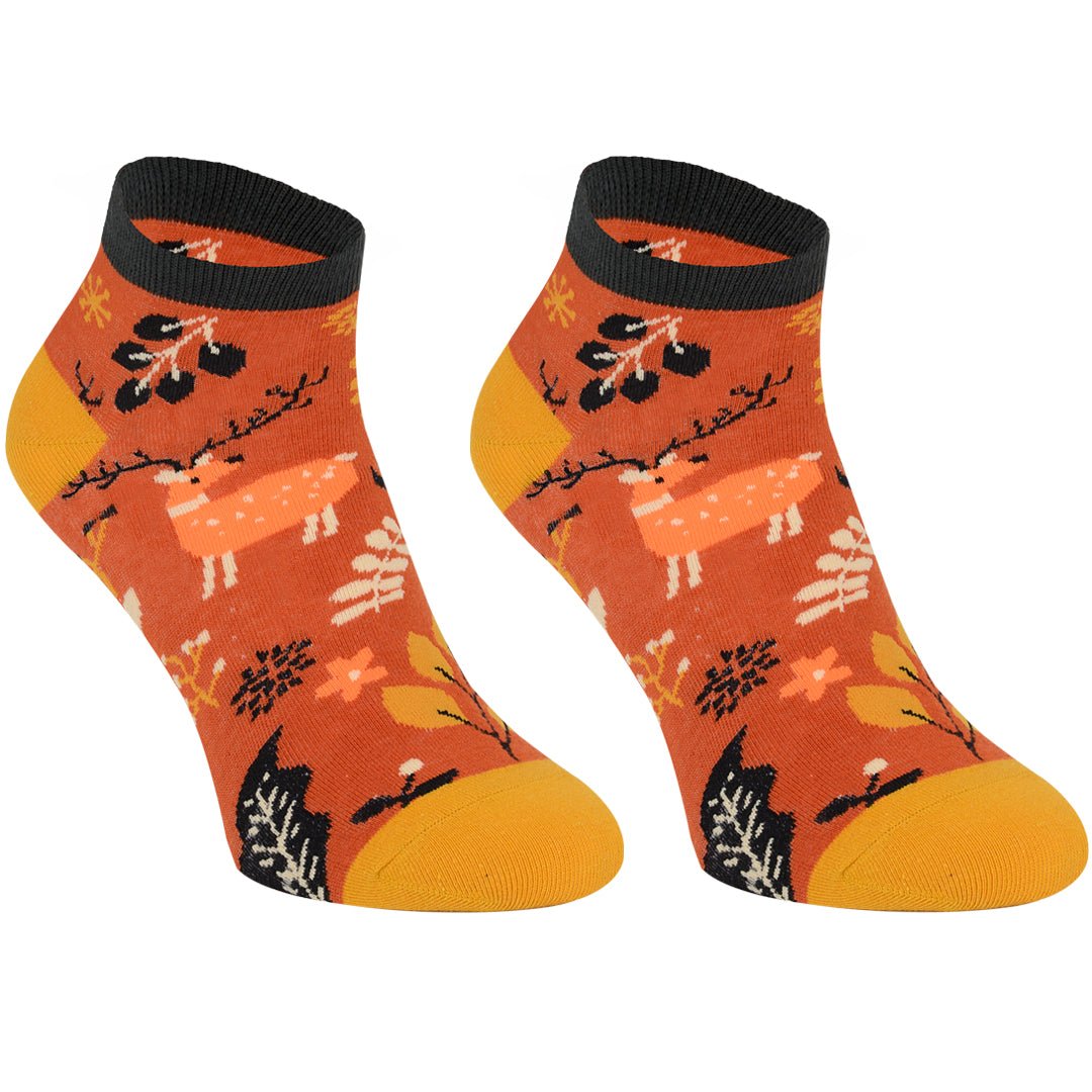 Calcetines tobilleros de algodón, divertidos y originales en tonos marrones. Ciervo-Kylie Crazy