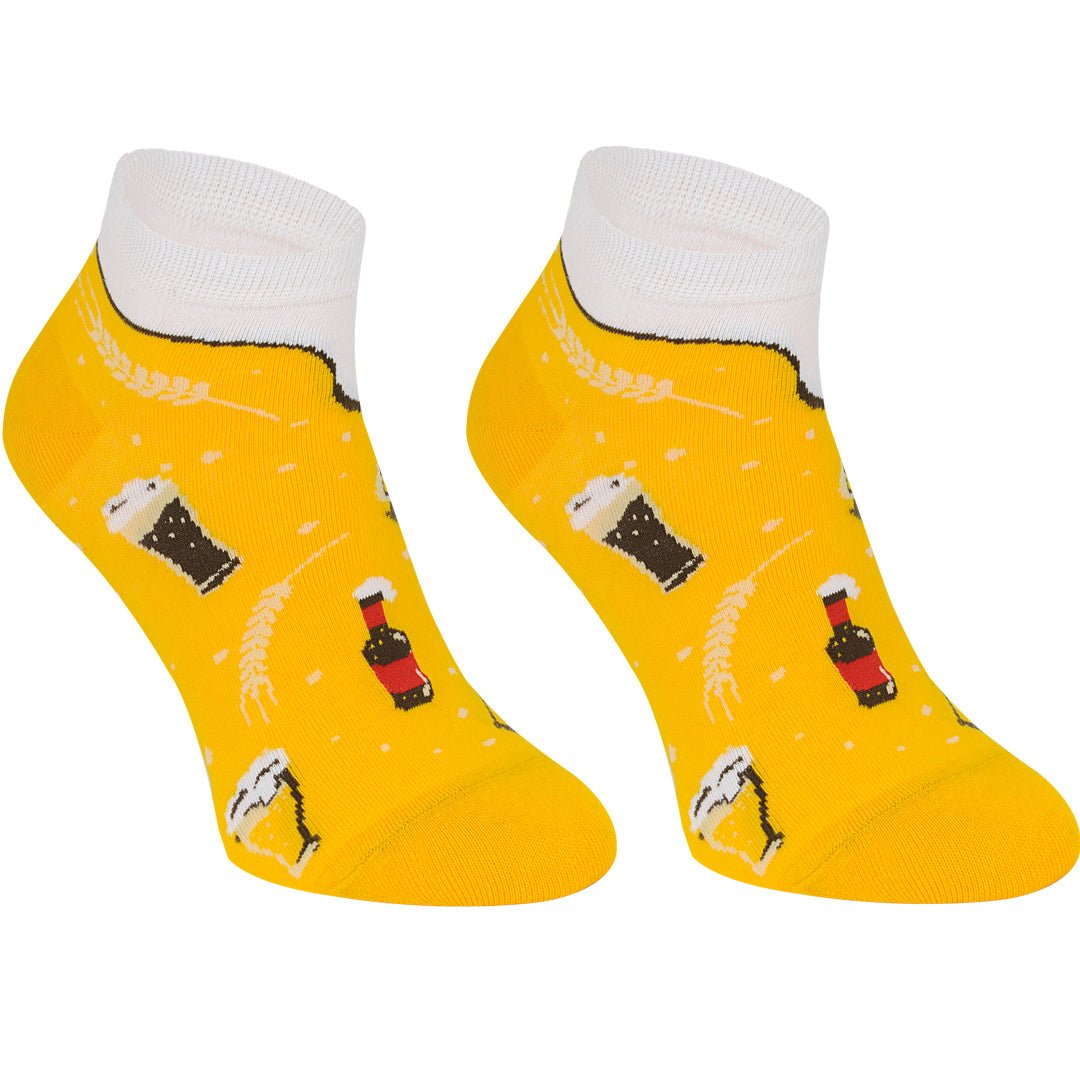 Calcetines tobilleros de algodón, divertidos y originales en tonos naranja. Cerveza-Kylie Crazy