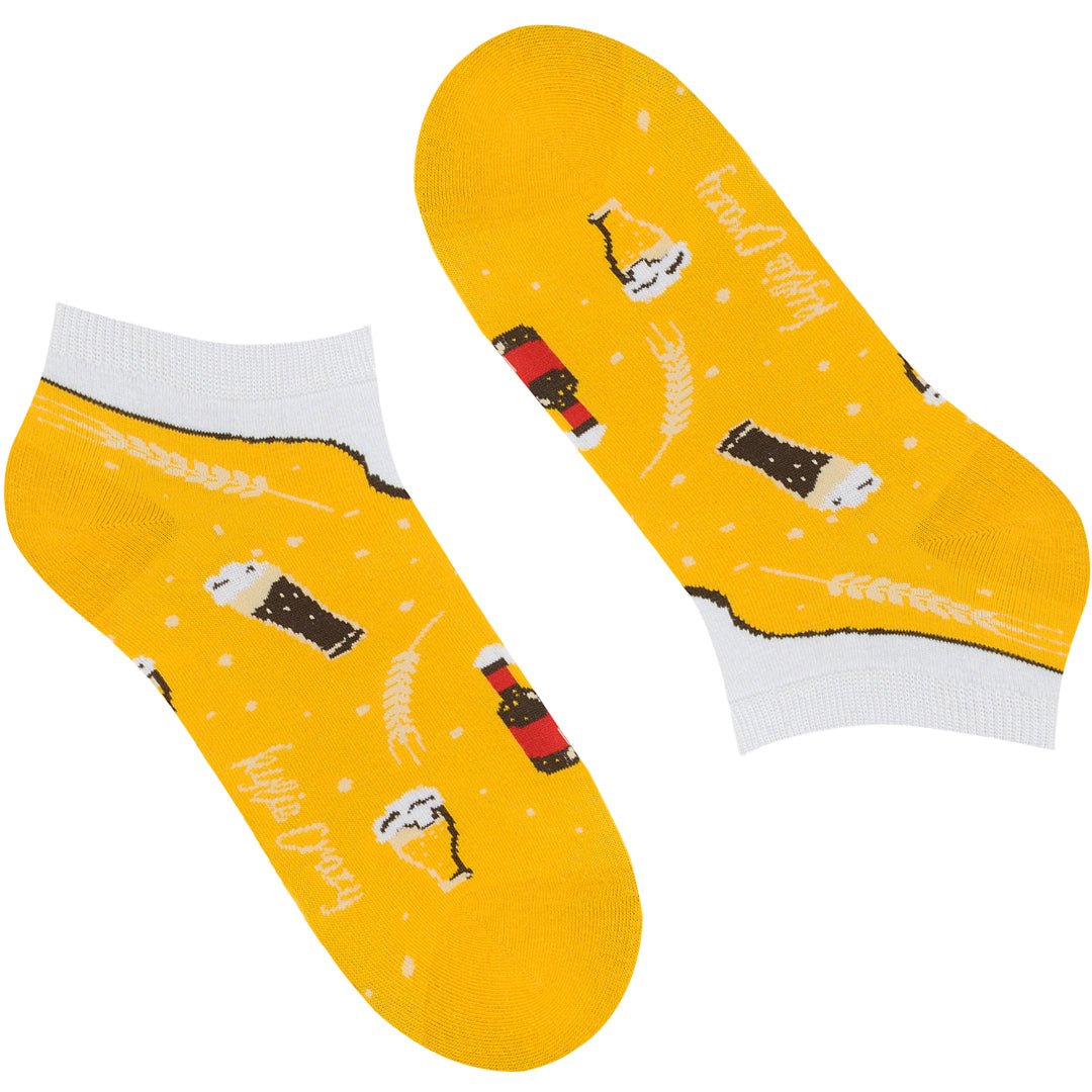 Calcetines tobilleros de algodón, divertidos y originales en tonos naranja. Cerveza-Kylie Crazy