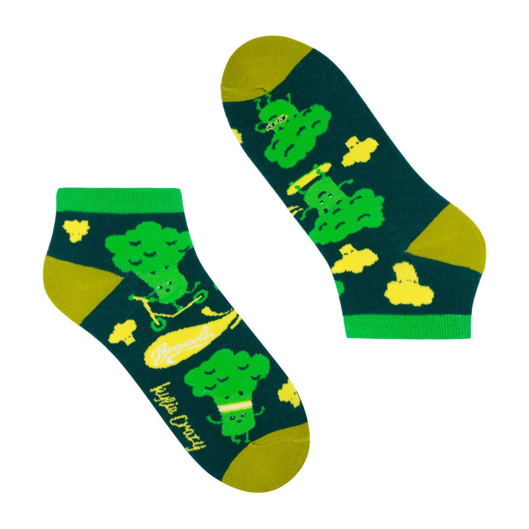 Calcetines tobilleros de algodón, divertidos y originales en tonos verdes. Brócoli-Kylie Crazy