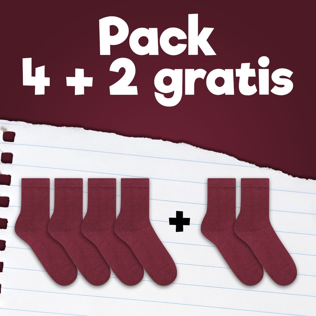 Pack de calcetines colegiales 4 pares + 2 Gratis cortos de algodón Granate - Kylie Crazy