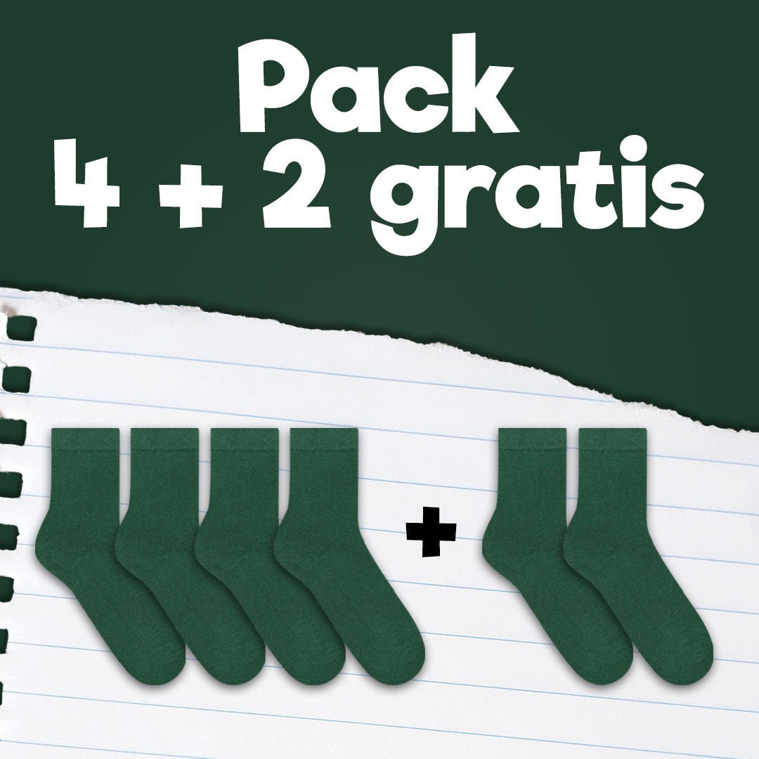 Pack de calcetines colegiales 4 pares + 2 Gratis cortos de algodón Verde - Kylie Crazy