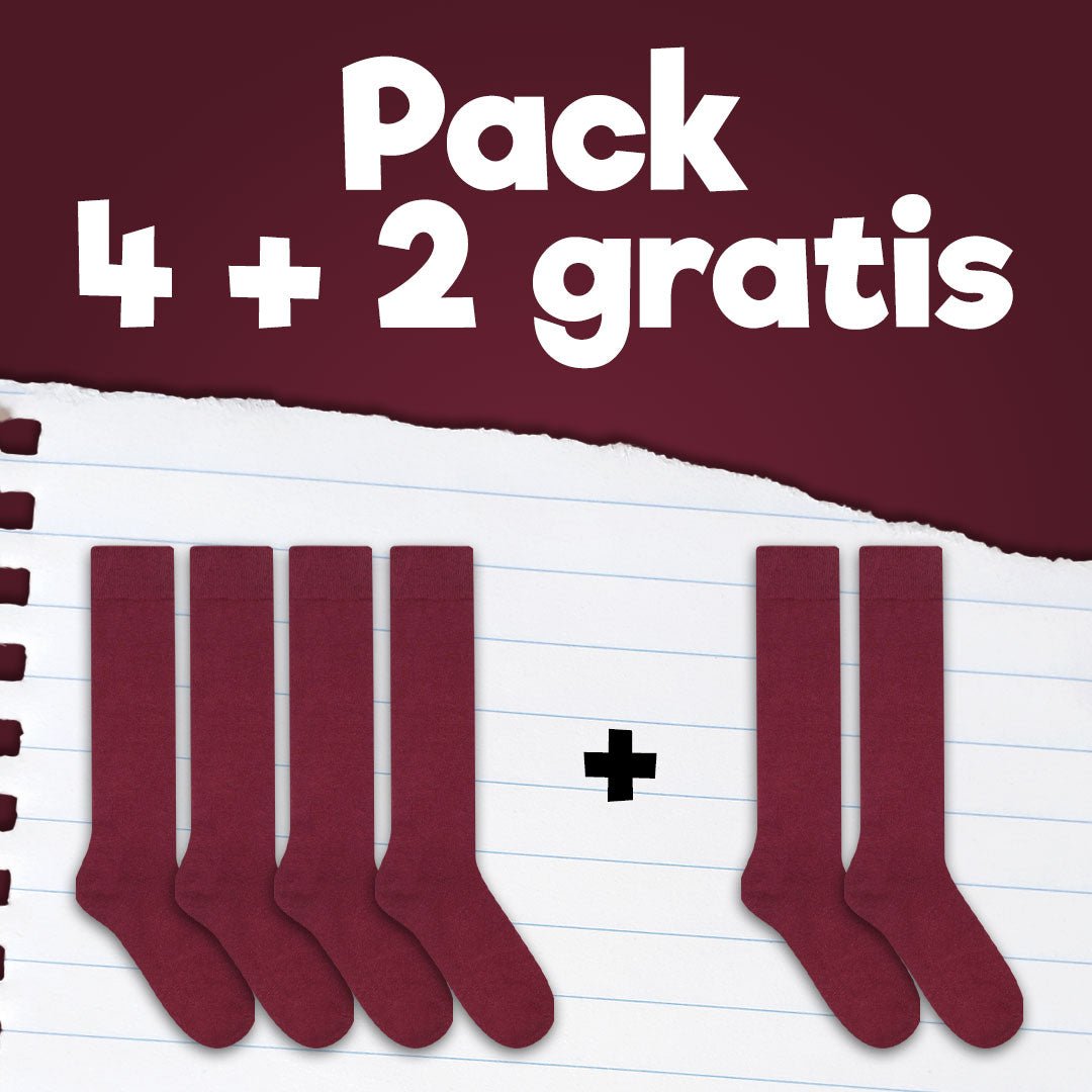 Pack de calcetines colegiales 4 pares + 2 Gratis media caña de algodón Granate - Kylie Crazy
