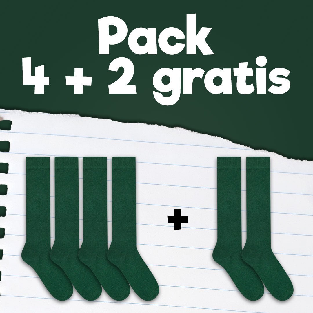 Pack de calcetines colegiales 4 pares + 2 Gratis media caña de algodón Verde - Kylie Crazy