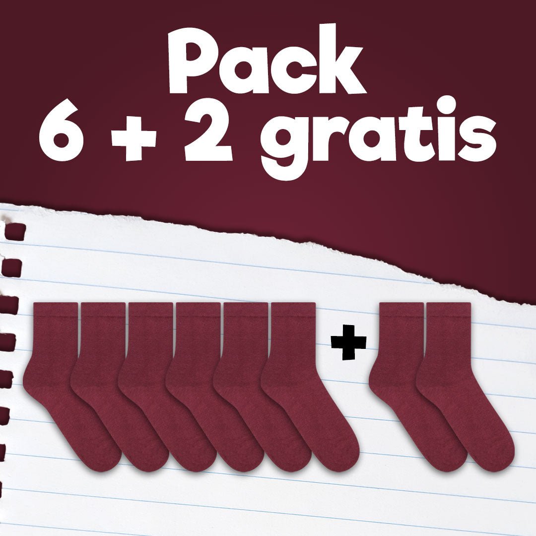 Pack de calcetines colegiales 6 pares + 2 Gratis corto de algodón Granate - Kylie Crazy
