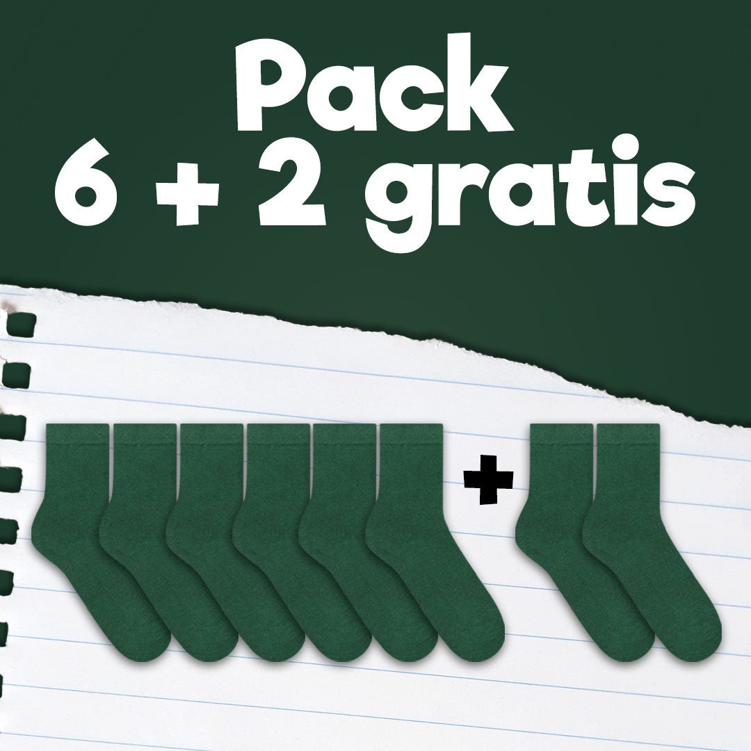 Pack de calcetines colegiales 6 pares + 2 Gratis corto de algodón Verde - Kylie Crazy