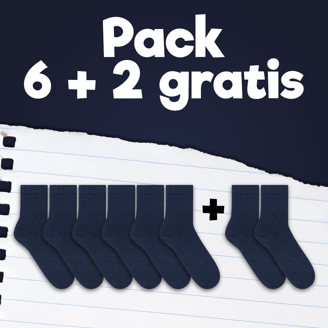 Pack de calcetines colegiales 6 pares + 2 Gratis cortos de algodón Azul Marino - Kylie Crazy