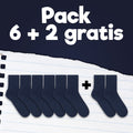 Pack de calcetines colegiales 6 pares + 2 Gratis cortos de algodón Azul Marino - Kylie Crazy