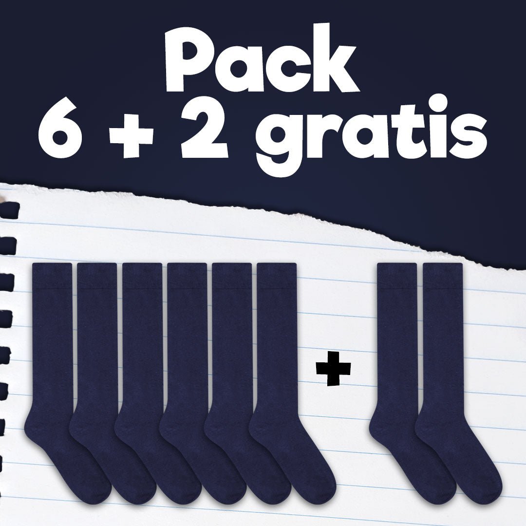 Pack de calcetines colegiales 6 pares + 2 Gratis media caña de algodón Azul Marino - Kylie Crazy