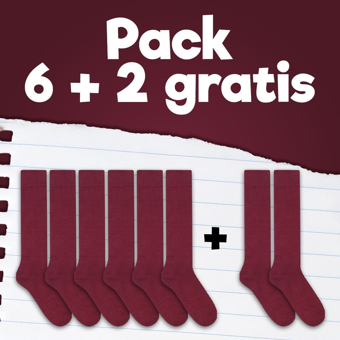 Pack de calcetines colegiales 6 pares + 2 Gratis media caña de algodón Granate - Kylie Crazy