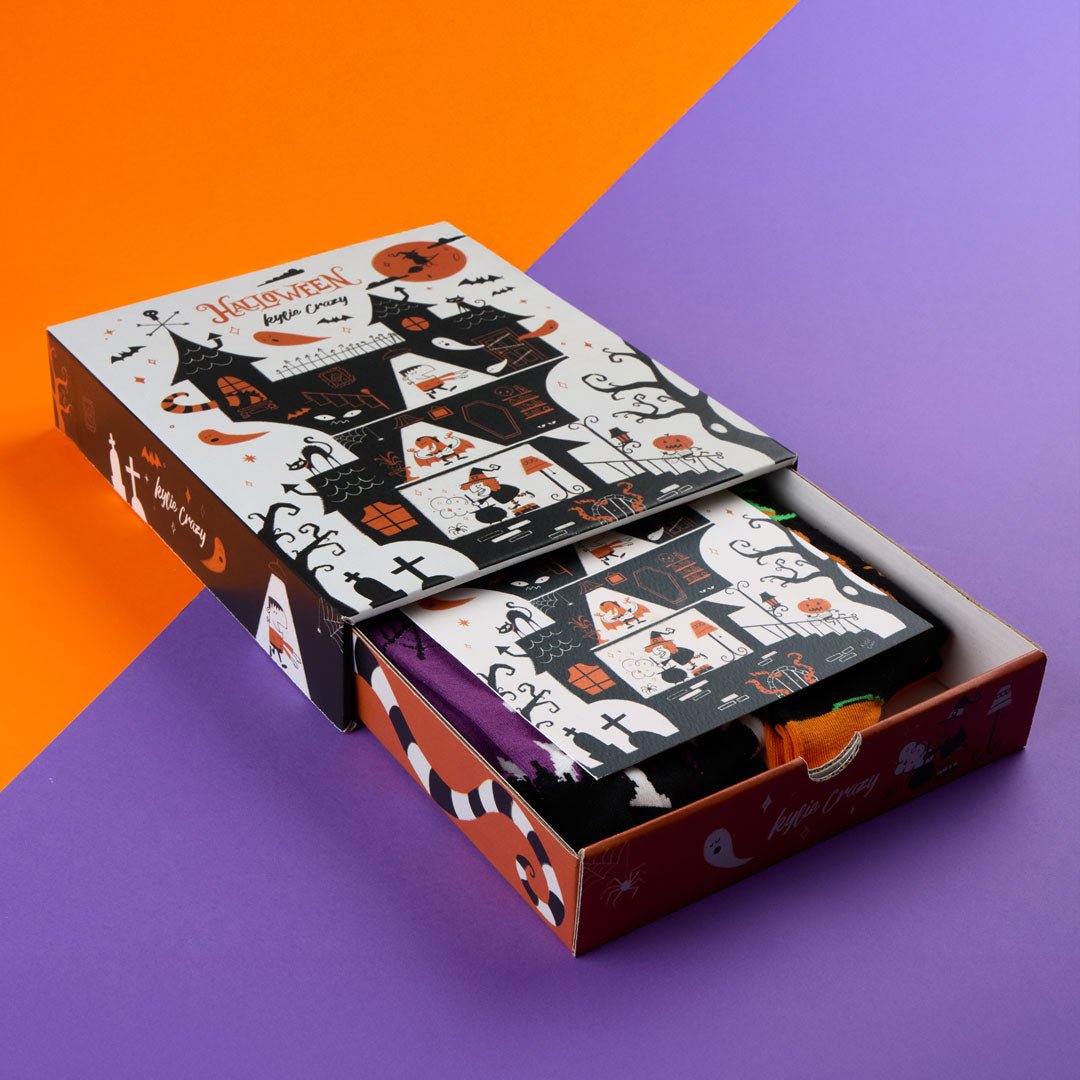 Pack HALLOWEEN 4 pares calcetines terroríficos + caja y print incluido - Kylie Crazy