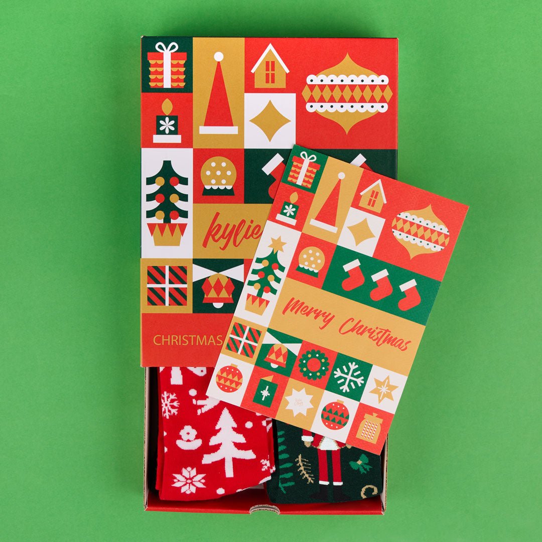 Pack Merry Christmas de Calcetines Divertidos (4 Pares) + Caja Regalo y Print incluido - Kylie Crazy