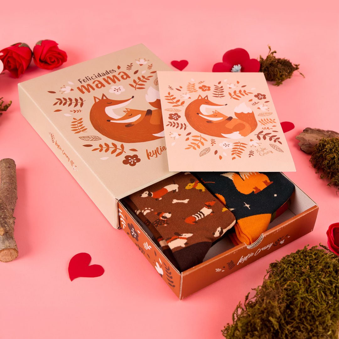 Pack regalo "Felicidades mamá" 4 pares calcetines + caja y print incluido - Kylie Crazy