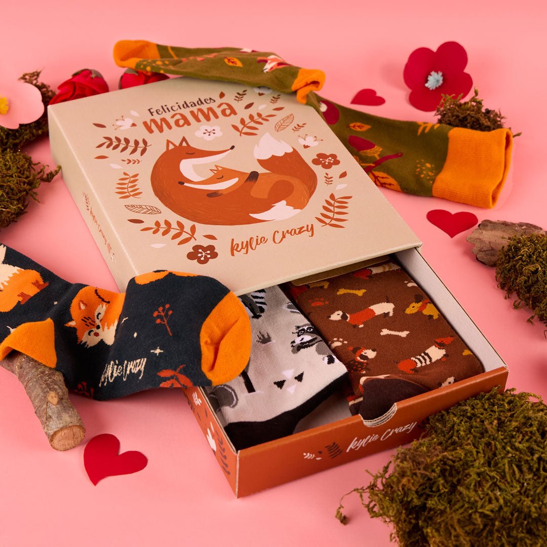 Pack regalo "Felicidades mamá" 4 pares calcetines + caja y print incluido - Kylie Crazy