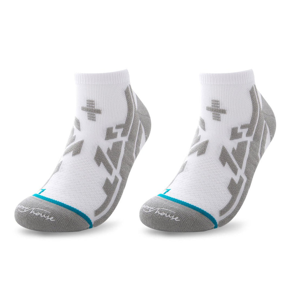 Calcetines deportivos técnicos cortos de compresión. Anatómicos sin costuras anti hongos, color Blanco-Kylie Crazy