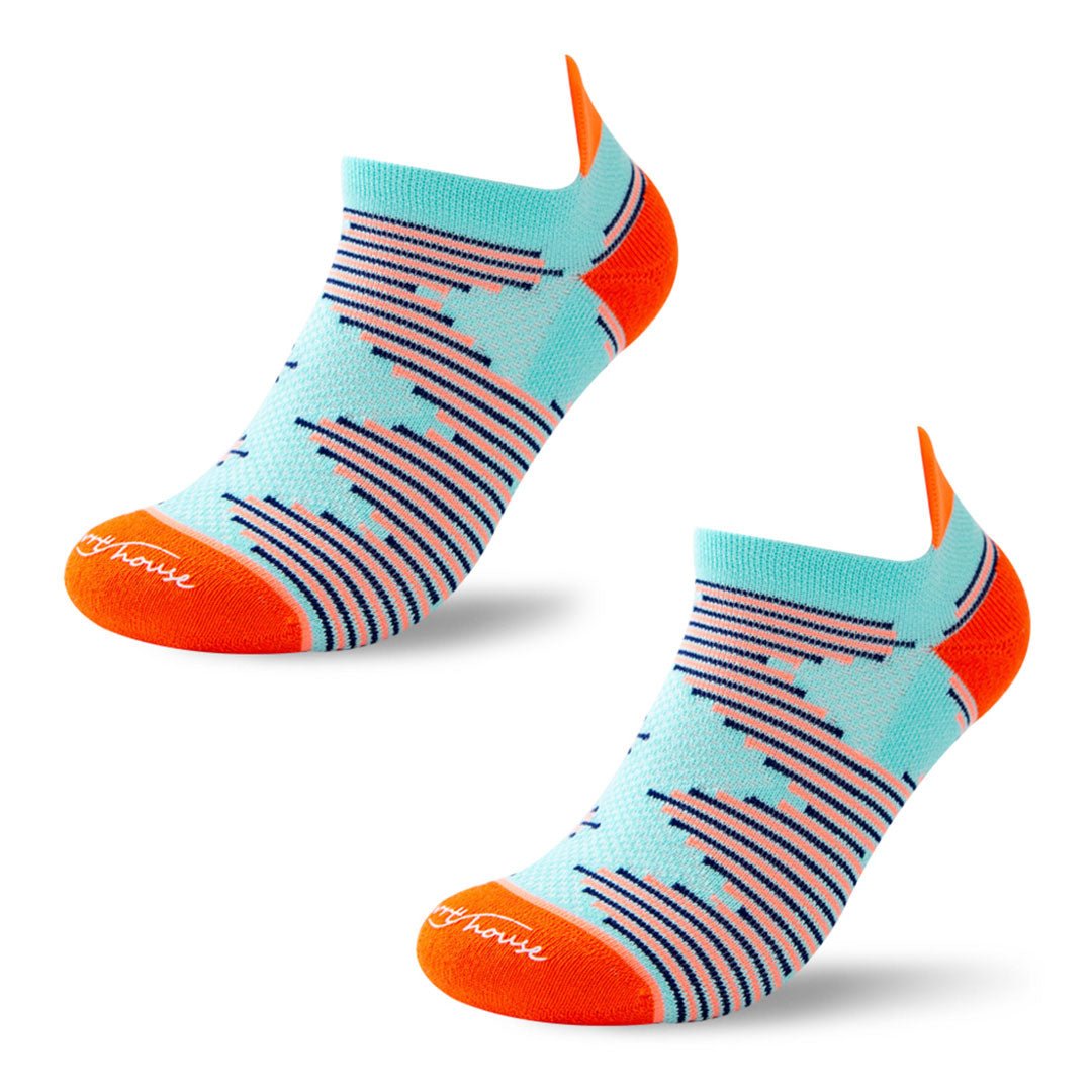 Calcetines deportivos técnicos cortos de compresión. Anatómicos sin costuras anti hongos, color Naranja-Kylie Crazy