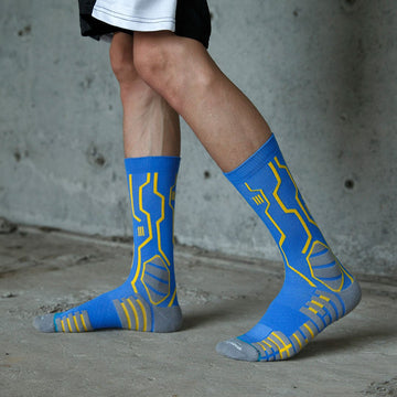Calcetines deportivos técnicos de compresión, media caña. Anatómicos sin costuras anti hongos, color Azul-Kylie Crazy