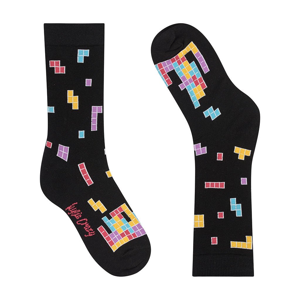 Calcetines divertidos de algodón para niños, resistentes y originales "Tetris"-Kylie Crazy