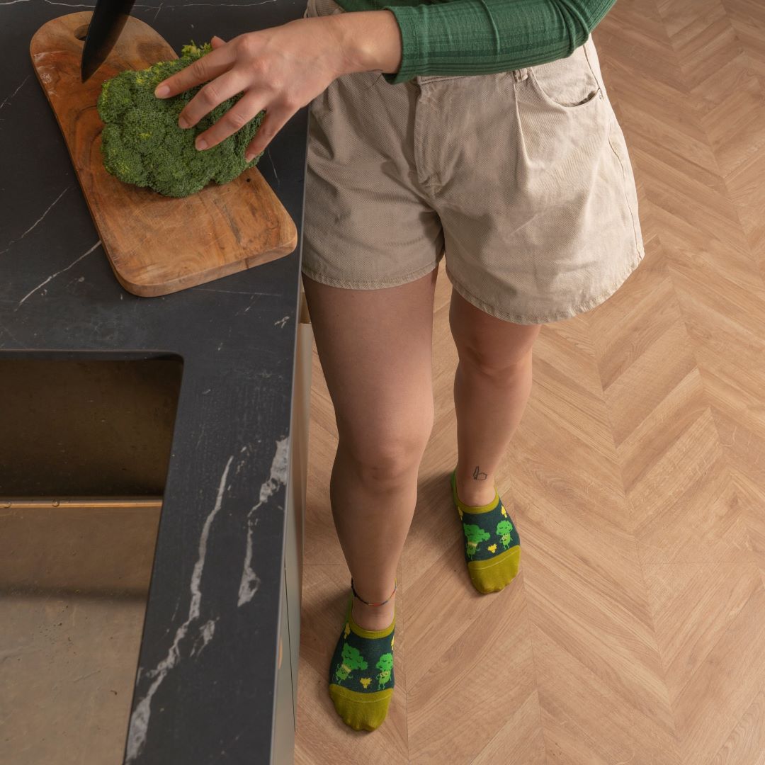 Calcetines invisibles de algodón, divertidos y originales en tonos verdes. "Brócoli"-Kylie Crazy