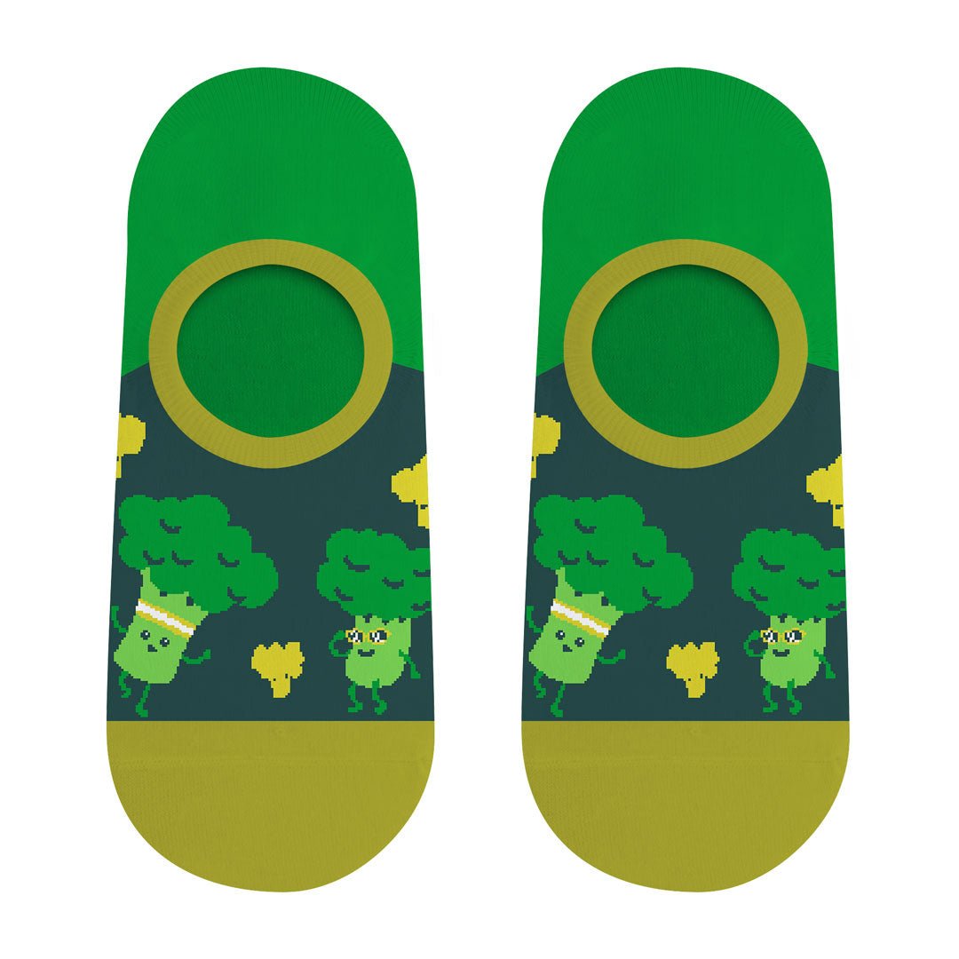 Calcetines invisibles de algodón, divertidos y originales en tonos verdes. "Brócoli"-Kylie Crazy