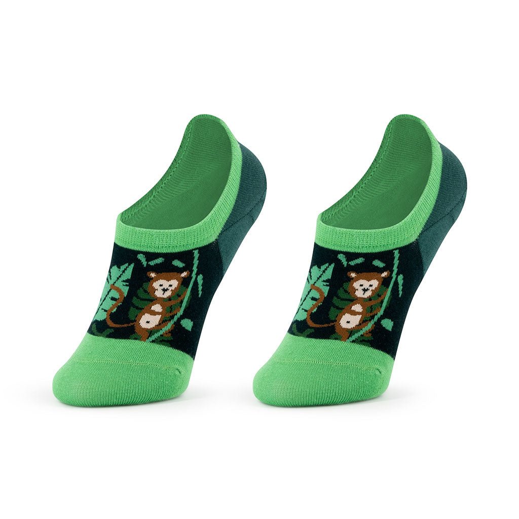 Calcetines invisibles de algodón, "Mono" color verde, frescos y divertidos.-Kylie Crazy