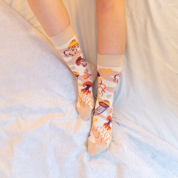 Calcetines media-caña de algodón, originales y divertidos, "Medusa día"-Kylie Crazy