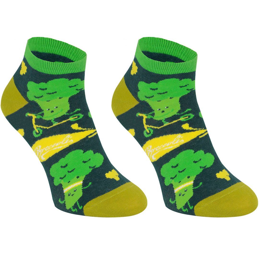Calcetines tobilleros de algodón, divertidos y originales en tonos verdes. Brócoli-Kylie Crazy